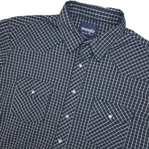 Wrangler Western Shirt Mens 2XLT‎ Blue Check Pearl Snap Short Sleeve Cowboy Tall